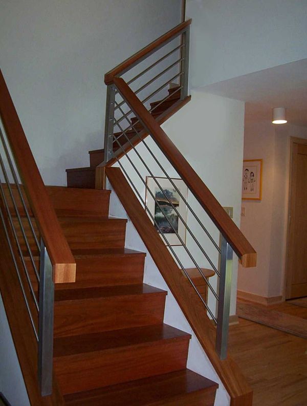 stair railing cherry interior staircase modern handrail handrails contemporary banister aluminum brazilian stairs railings basement clean crafted accentuate styling built