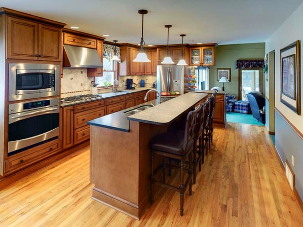 Cherry Kitchen with Tiered Island