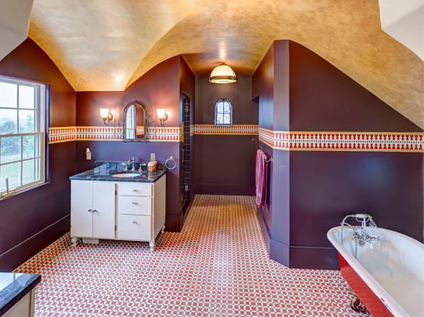 master bathroom with mosaic tile floor