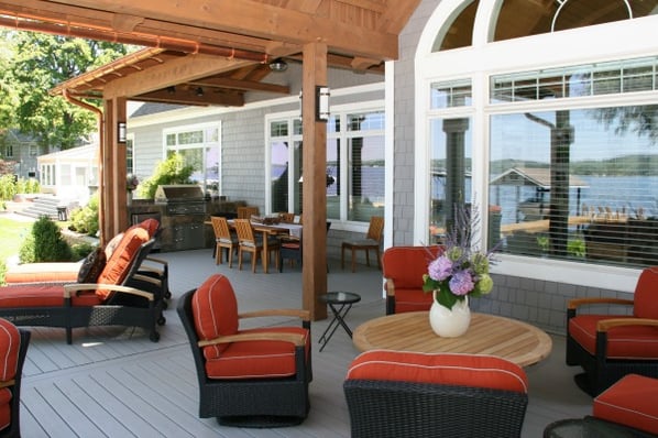 covered deck addition with outdoor kitchen