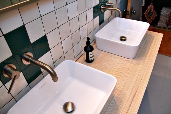 dual basin sinks with wall faucet fixtures