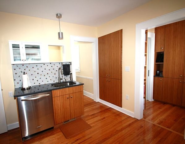 kitchen with bamboo storage cabinets