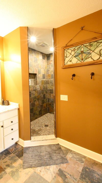 Master Bath with Doorless Walk-in Shower