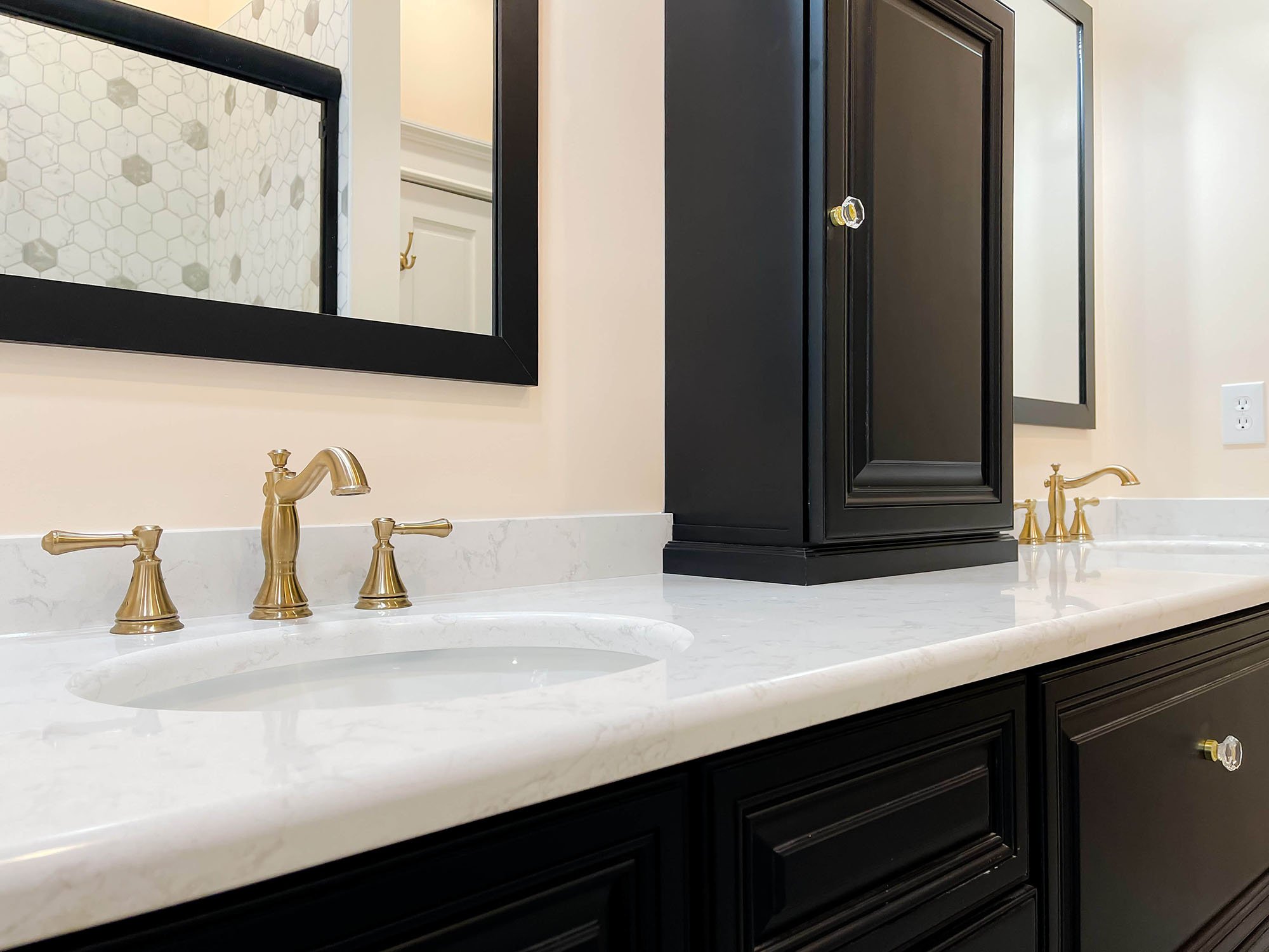 bathroom-remodel-black-cabinets-crystal-knobs-1