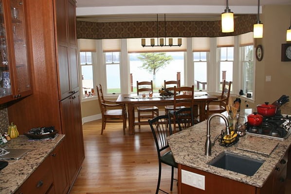 custom kitchen with lake view