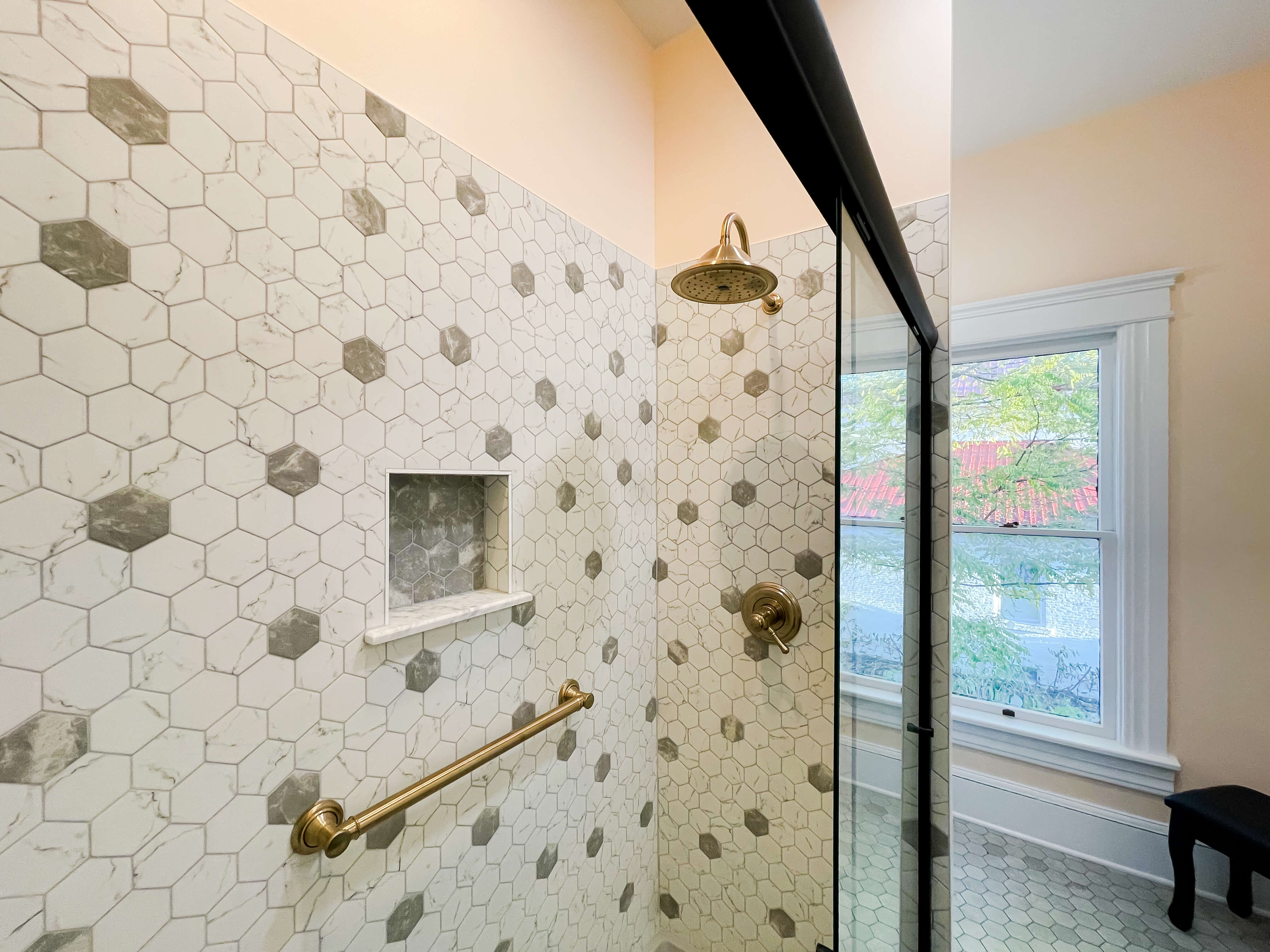 walk-in-shower-hexagonal-tile
