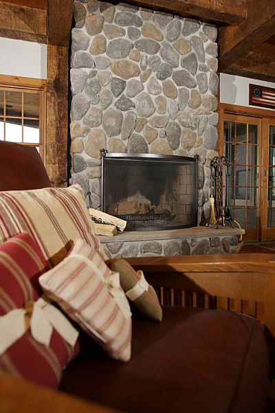 Fireplace with manufactured stone veneer