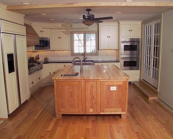 kitchen addition with butcher block island