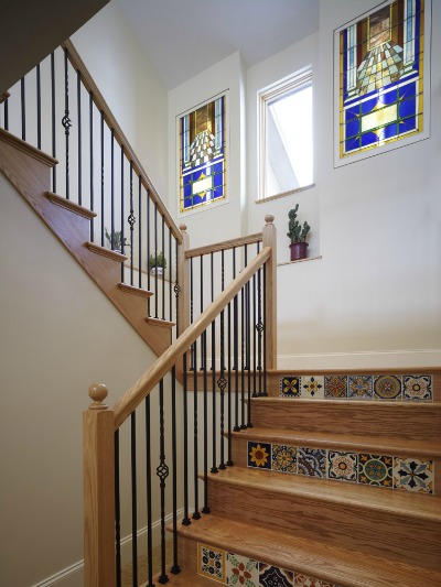 stairs with inlaid tile